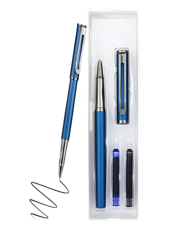 WISHKEY Metal Fountain Pen Set with Replaceable Cartridge, Stylish Classic Design, Easy to Refill, 0.5 mm Nib, Fancy Pen for Girls, Stationery Gift for Kid, Blue and Black Ink, (Pack of 1, Multicolor) - Image 1