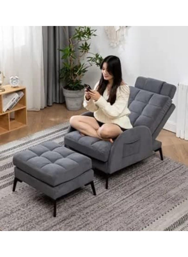 Poppins Home Poppins HOME Modern Design Home Office Luxury Executive Modern Leisure Sofa Set Living Room Sofa Single Seat Recliner Sofa with Footstool (Grey)  - Image 1