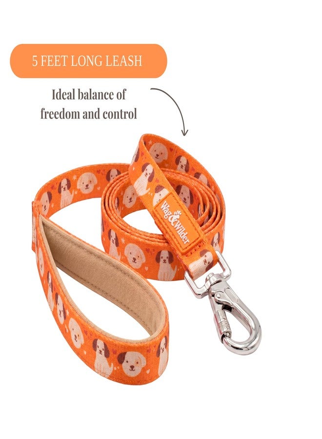 Wag & Wilder Wag and Wilder 5 FT Dog Leash for Small Dogs – Heavy Duty Lead for Training & Walking, Strong Metal Hook (Puppy Parade- Orange, Small) - Image 2
