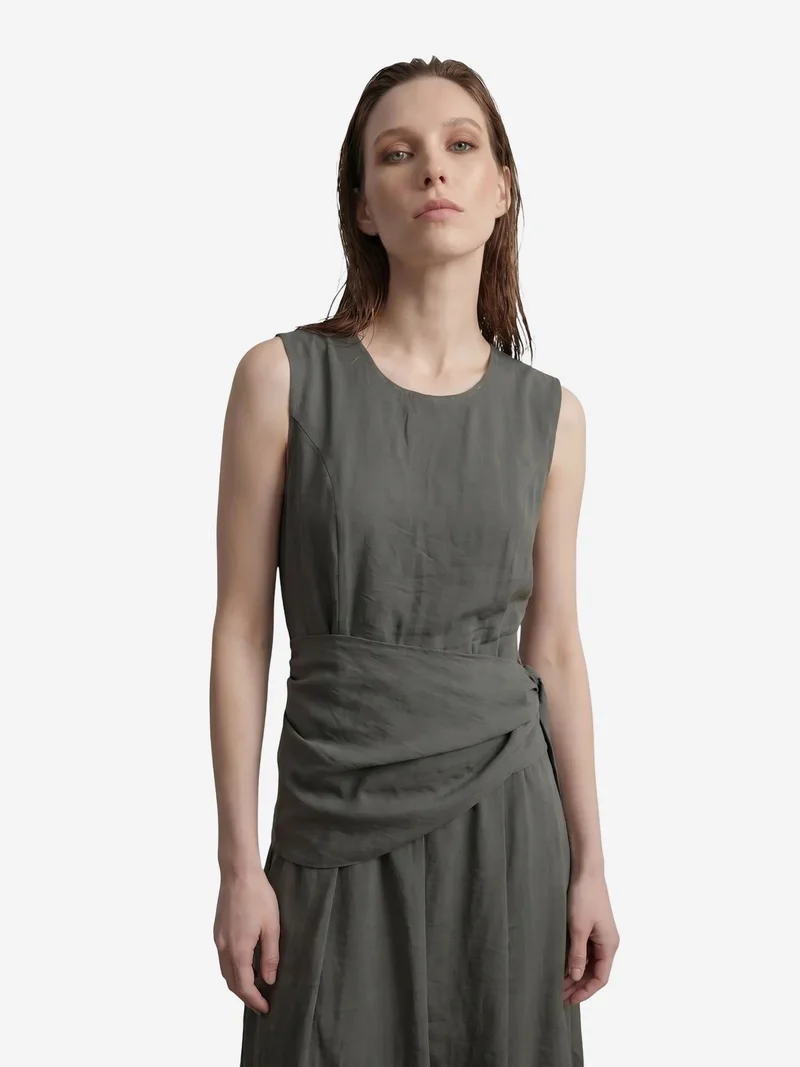 My Fashion Olive Green MY FASHION Sleeveless A-Line Midi Dress for Women | Best Price UAE