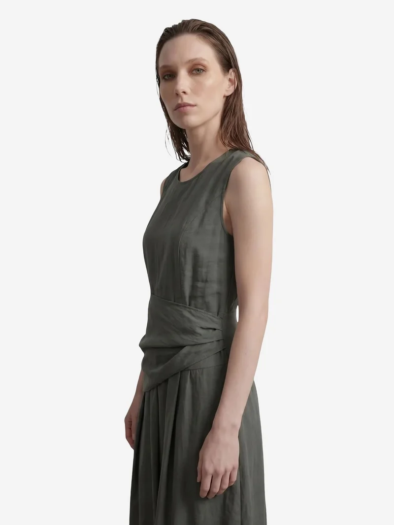 My Fashion Olive Green MY FASHION Sleeveless A-Line Midi Dress for Women | Best Price UAE
