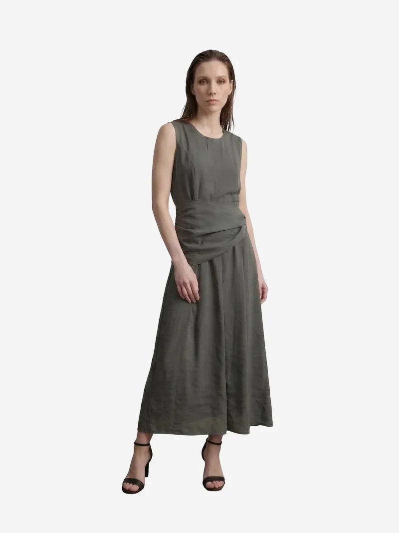 My Fashion Olive Green MY FASHION Sleeveless A-Line Midi Dress for Women | Best Price UAE