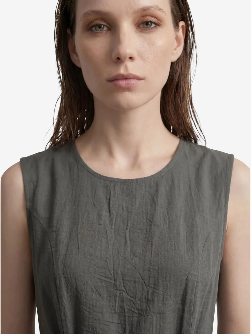 My Fashion Olive Green MY FASHION Sleeveless A-Line Midi Dress for Women | Best Price UAE
