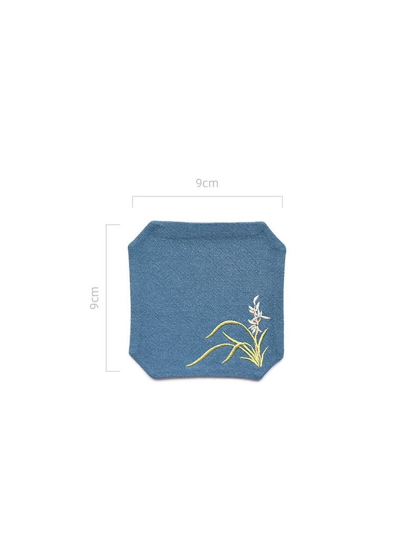 Y&D Chinese Style Cotton Linen Retro Water Absorbing Double Layer Thickened Cup Holder Fabric Embroidered Tea Cup Pad Fabric Art Cup Pad  - Image 2