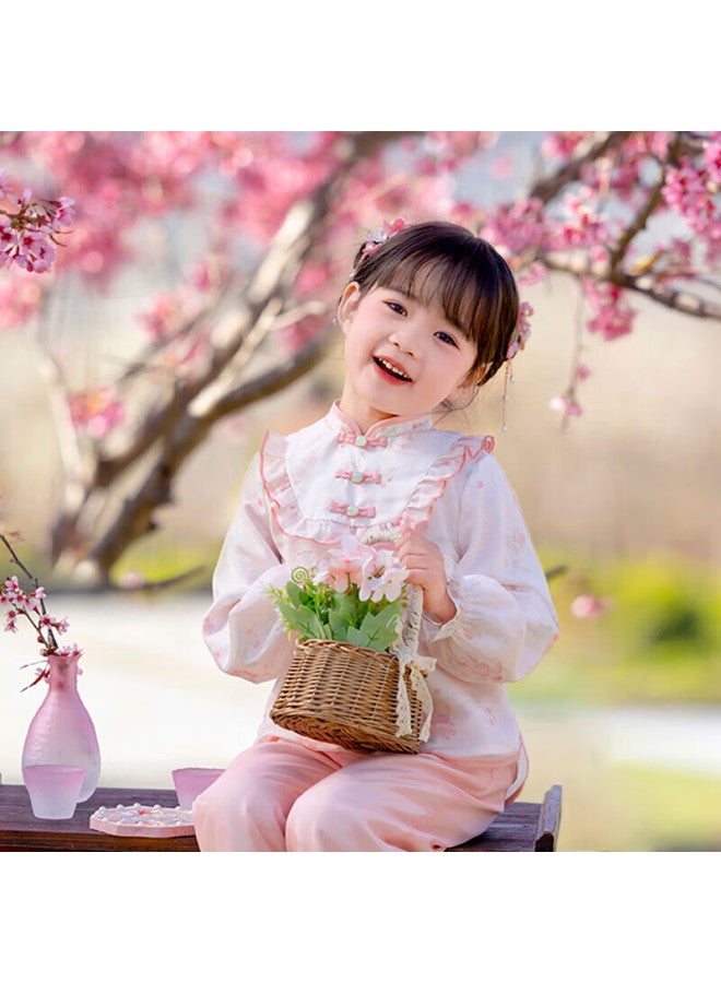 Cute Menghu Jinse Chunqiu Girls' Chinese Tang Suit Pants Set Oriental Luxury Style Pink 110 - Image 1