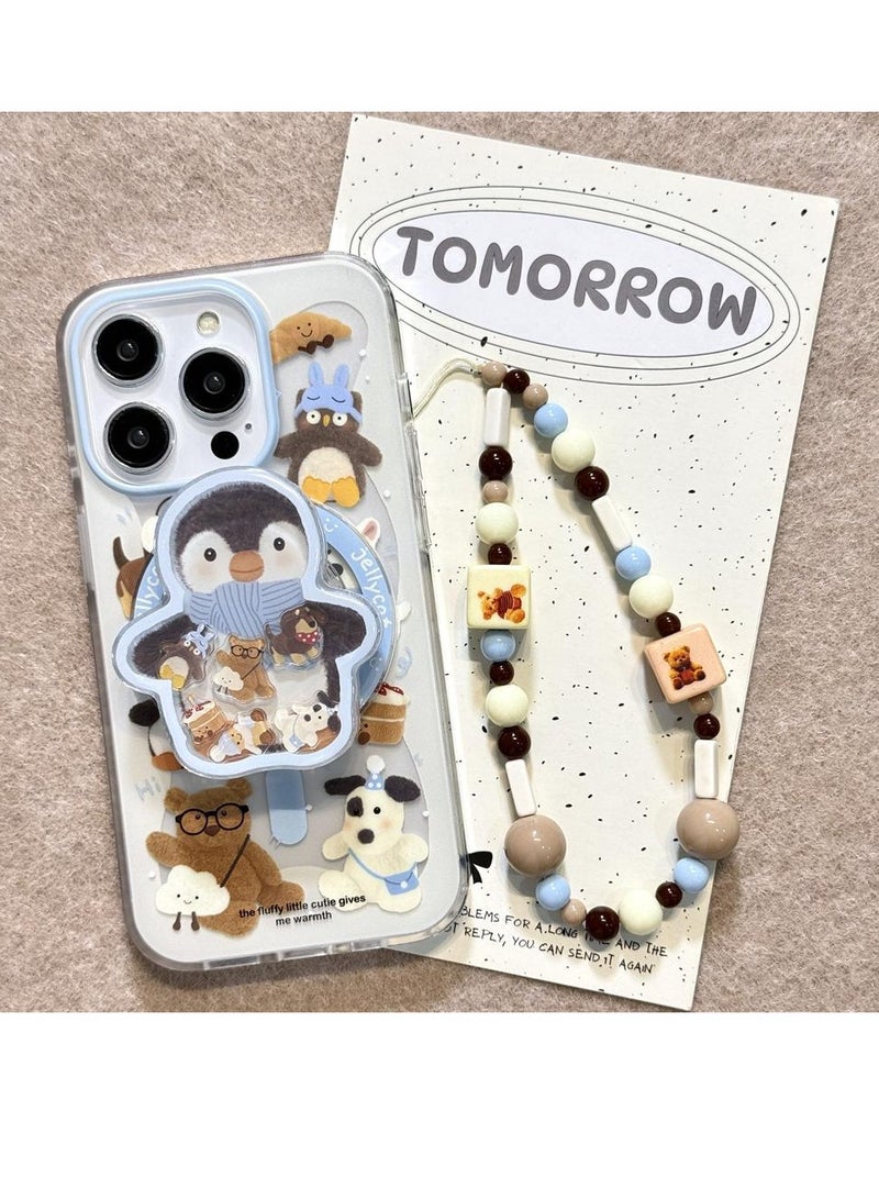 NIBEMINENT Perimeter Cake Little Animals Protective TPU Case Cover For iPhone 16, Border Cake With Small Animals With Bracelet With Stand