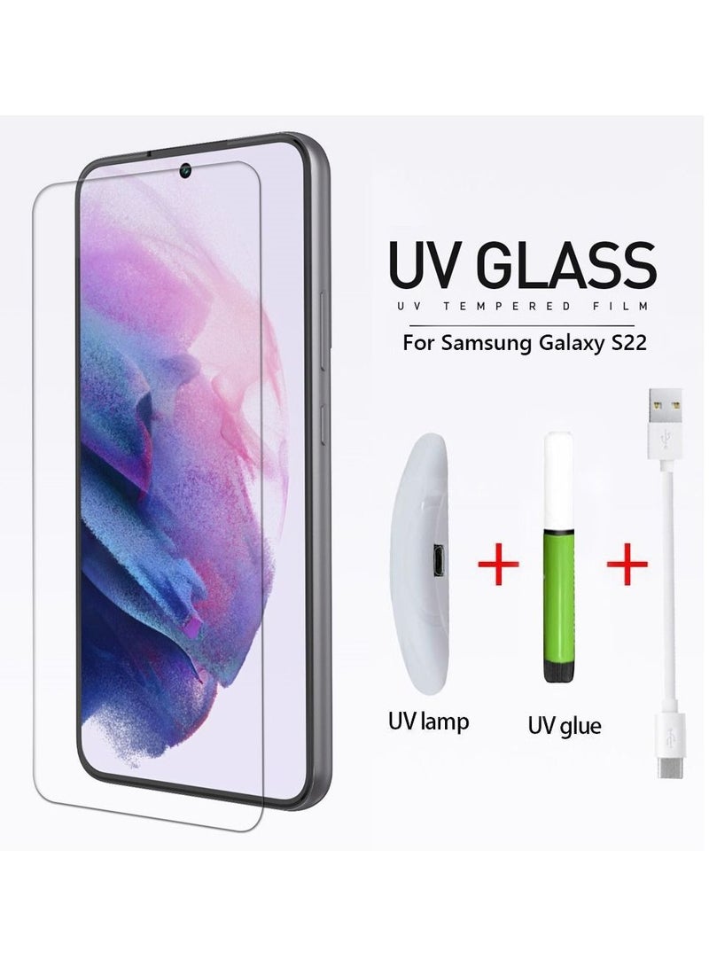 JOWAY واقي شاشة سامسونج جالكسي S22 UV من الزجاج المقوى 6D 9H لاصق نانو سائل UV بتغطية كاملة شفاف - Image 1