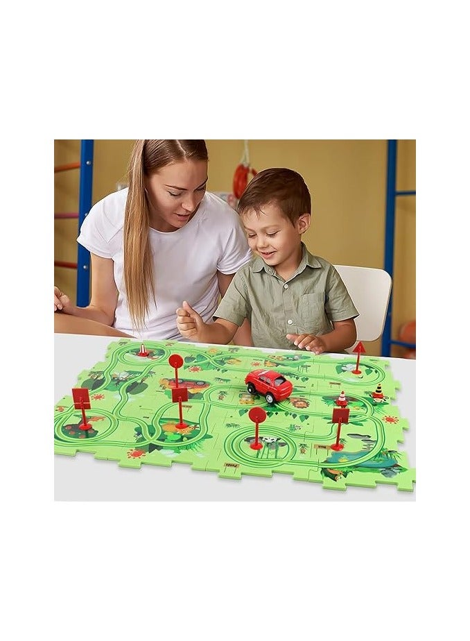 Educational Electric Car Track Puzzle for Kids - 25 Interactive Pieces for Kids' Learning with Car, Track, and Road Supplies - Image 2