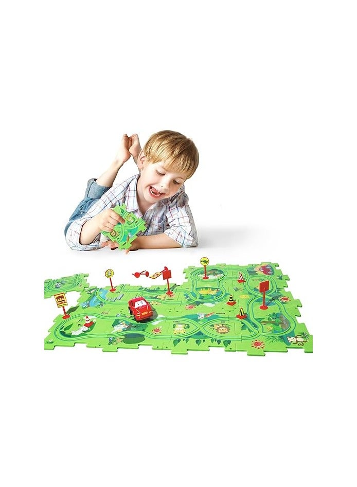 Educational Electric Car Track Puzzle for Kids - 25 Interactive Pieces for Kids' Learning with Car, Track, and Road Supplies - Image 1
