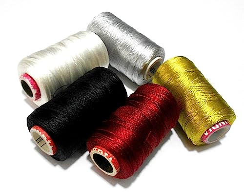 GOELX Silk Thread Spools for Wrapping Shiny Bright 5 Colours - Gold, Deep Red,Silver,White and Black - Image 2