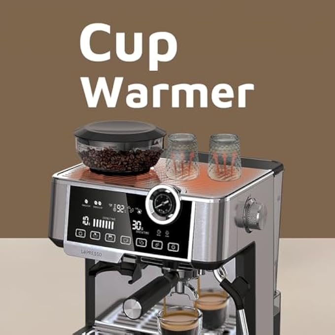 ليبرسو ماكينة قهوة نصف أوتوماتيكية مع مطحنة قابلة للتعديل وآلة إسبرسو مزدوجة الغلاية وعصا بخار ومضخة 19 بار وسخان أكواب تجاري 58 مم وفلتر بورتا وخيارات تخمير متعددة وخزان كبير - Image 5