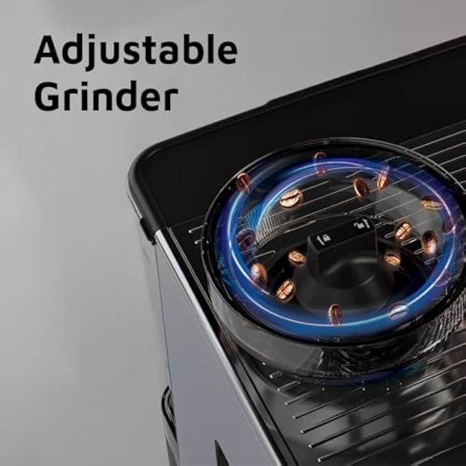 ليبرسو ماكينة قهوة نصف أوتوماتيكية مع مطحنة قابلة للتعديل وآلة إسبرسو مزدوجة الغلاية وعصا بخار ومضخة 19 بار وسخان أكواب تجاري 58 مم وفلتر بورتا وخيارات تخمير متعددة وخزان كبير - Image 3