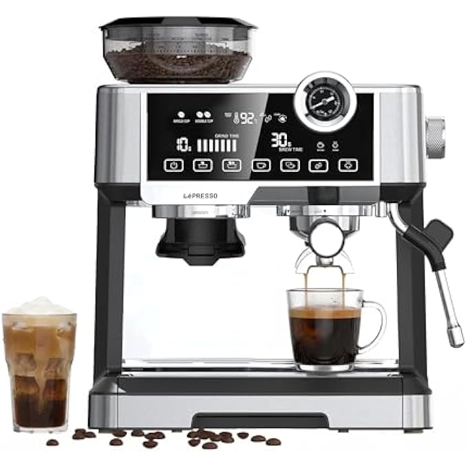 ليبرسو ماكينة قهوة نصف أوتوماتيكية مع مطحنة قابلة للتعديل وآلة إسبرسو مزدوجة الغلاية وعصا بخار ومضخة 19 بار وسخان أكواب تجاري 58 مم وفلتر بورتا وخيارات تخمير متعددة وخزان كبير - Image 1