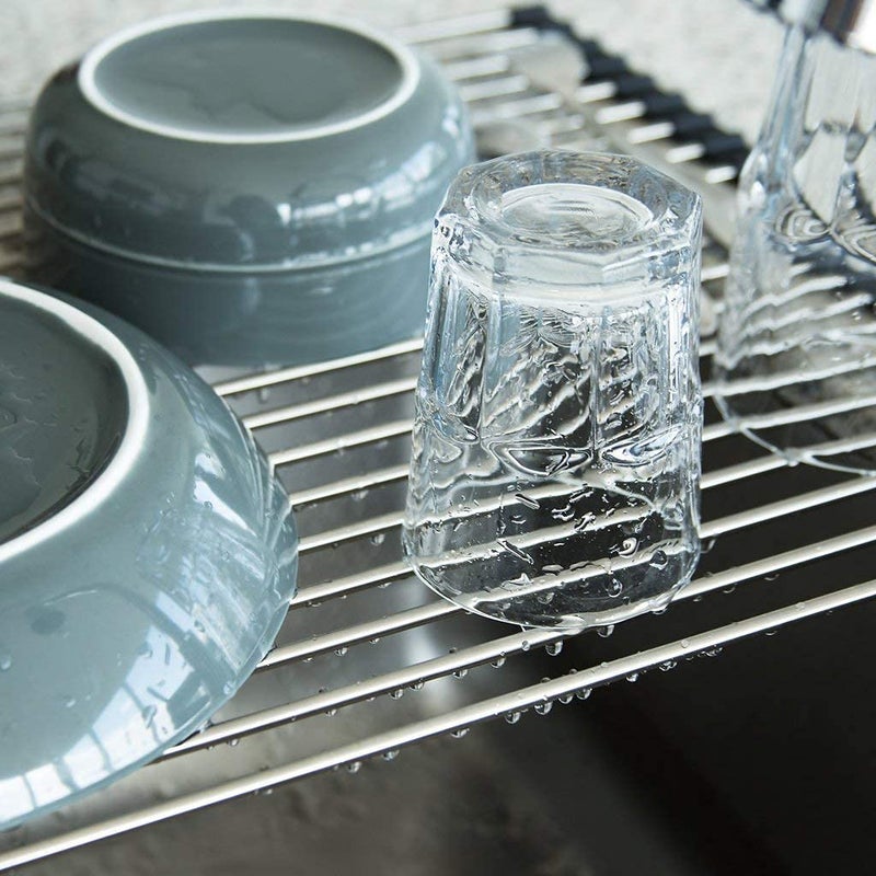 Bletilla Stainless Steel Kitchen Organizer FoldableRollUp Over Sink Dish Drainer Drying Rack Utensils Dryer Mat for Fruit VegetableMulticolor 45CM - Image 3
