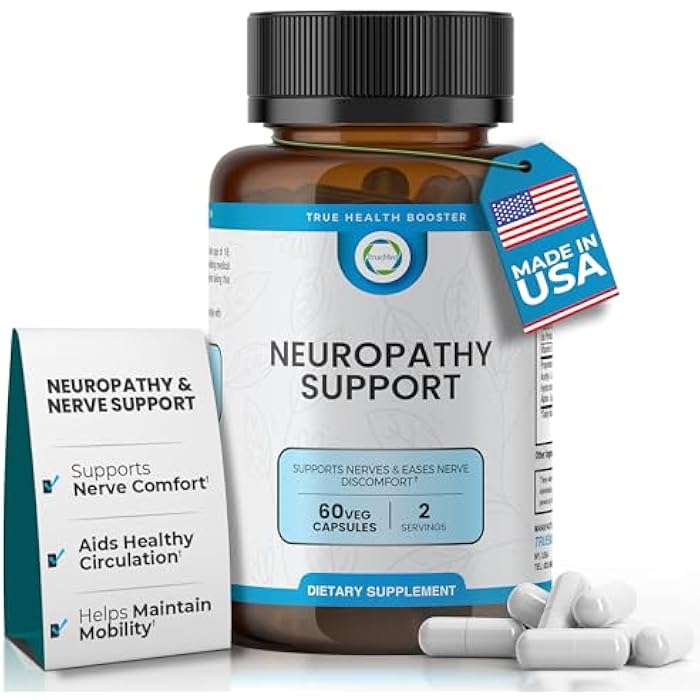 TRUEMED Neuropathy Support Neuro and Nerve Health Supplement with Vitamin D3, B6, B12, Acetyl-L-Carnitine, Alpha-Lipoic Acid, and Benfotiamine Supports Feet Nerve Function 60 Vegetable Capsules - Image 1