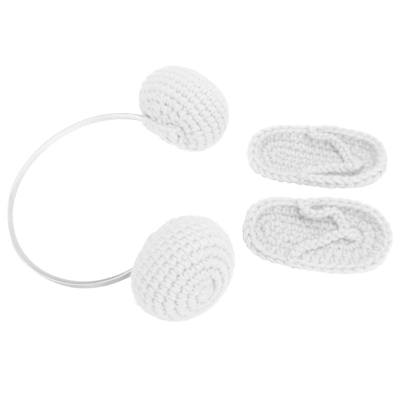 Newborn Photography Props Baby Knitting Wool Slipper Earphone Set Infant Photoshoot Picture Props For 0-3 Months Babies White - Image 3