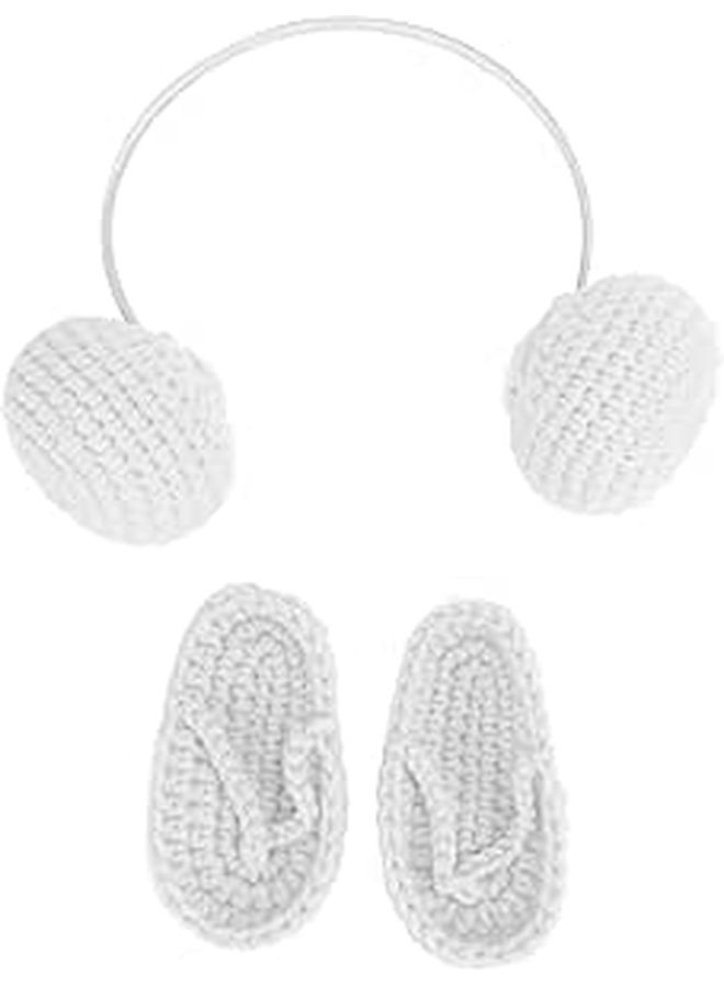 Newborn Photography Props Baby Knitting Wool Slipper Earphone Set Infant Photoshoot Picture Props For 0-3 Months Babies White - Image 1