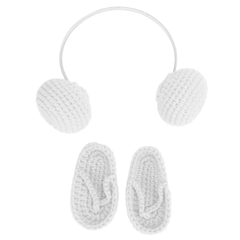 Newborn Photography Props Baby Knitting Wool Slipper Earphone Set Infant Photoshoot Picture Props For 0-3 Months Babies White - Image 2