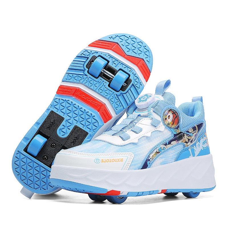 Generic Four-wheel walking shoes childrens roller skating shoes Boys student skating shoes invisible shrinkage deformation walking shoes with wheels 666 Blue