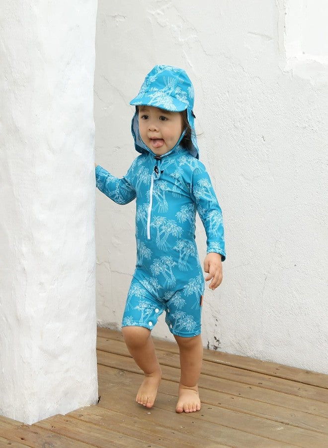 weVSwe 3T Toddler Rash Guard Set Baby Boy Swimsuit Bathing Suit with Sunhat Palm Trees Recycled Polyester - Image 2