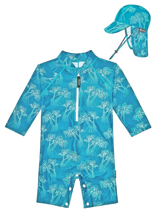 weVSwe 3T Toddler Rash Guard Set Baby Boy Swimsuit Bathing Suit with Sunhat Palm Trees Recycled Polyester - Image 1