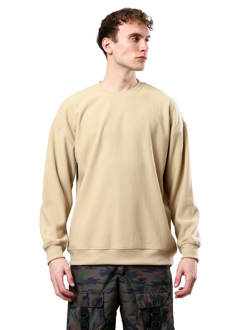 RAVIN Sand Long Sleeves Ribbed Sweatshirt with Round Neck - Image 1