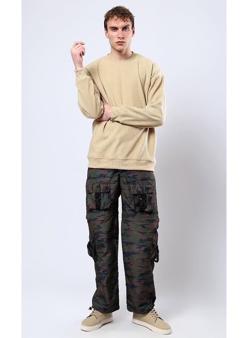 RAVIN Sand Long Sleeves Ribbed Sweatshirt with Round Neck - Image 4