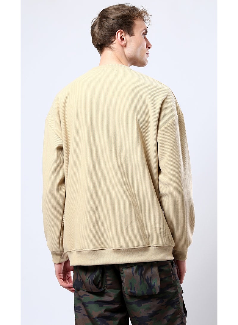 RAVIN Sand Long Sleeves Ribbed Sweatshirt with Round Neck - Image 5