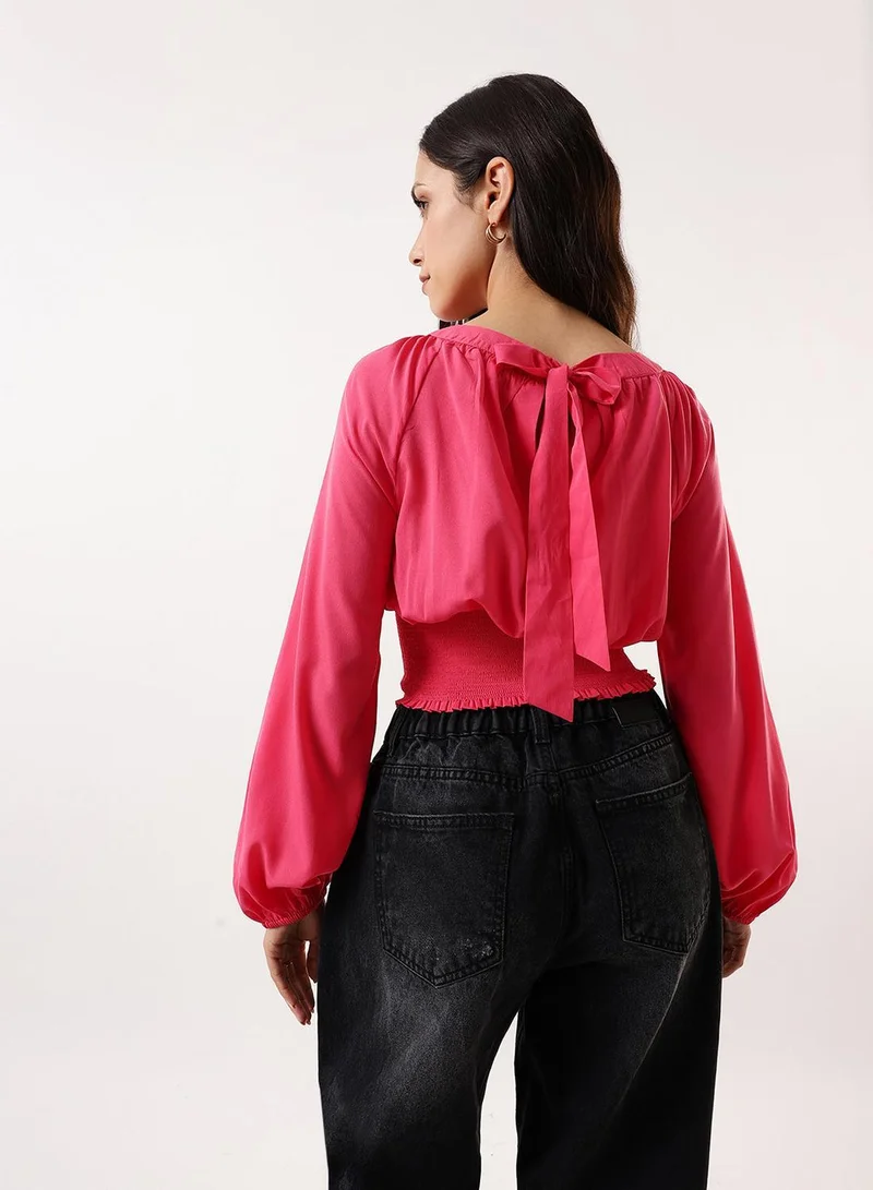 Dennis Lingo Raspberry Women's Raspberry Poly Crepe Solid T-Shirt Regular Fit Tops for Women | Best Price UAE