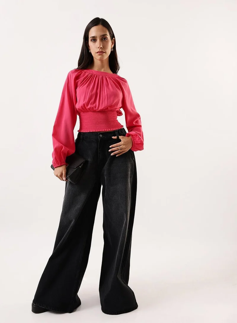 Dennis Lingo Raspberry Women's Raspberry Poly Crepe Solid T-Shirt Regular Fit Tops for Women | Best Price UAE