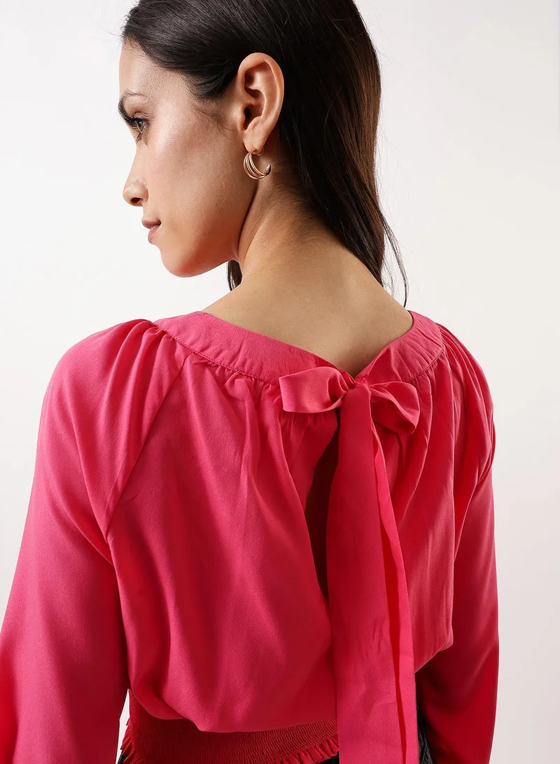 Dennis Lingo Raspberry Women's Raspberry Poly Crepe Solid T-Shirt Regular Fit Tops for Women | Best Price UAE