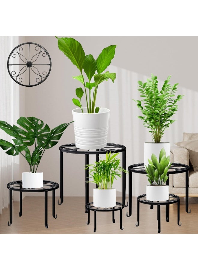 GOGOGO 5 Pack Metal Plant Stand For Outdoor Indoor Plants, Heavy Duty Flower Pot Stands Multiple Plant, Rustproof Iron Round Shelf Planter, Potted Holder Garden Home (Black) - Image 1