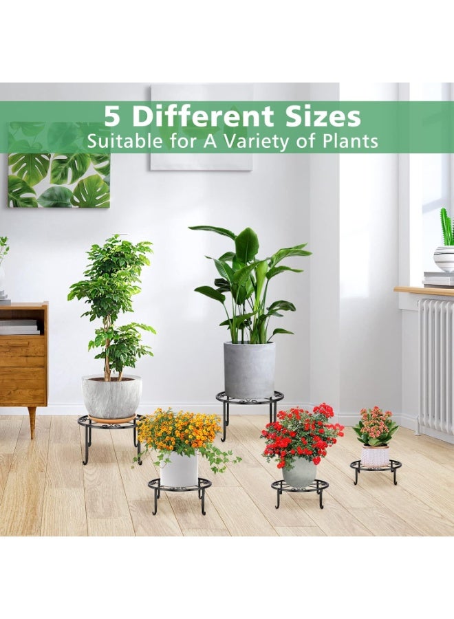 GOGOGO 5 Pack Metal Plant Stand For Outdoor Indoor Plants, Heavy Duty Flower Pot Stands Multiple Plant, Rustproof Iron Round Shelf Planter, Potted Holder Garden Home (Black) - Image 5