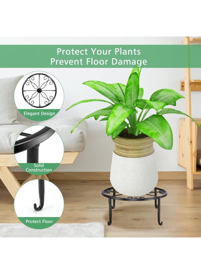 GOGOGO 5 Pack Metal Plant Stand For Outdoor Indoor Plants, Heavy Duty Flower Pot Stands Multiple Plant, Rustproof Iron Round Shelf Planter, Potted Holder Garden Home (Black) - Image 2