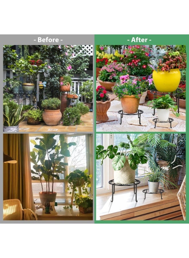 GOGOGO 5 Pack Metal Plant Stand For Outdoor Indoor Plants, Heavy Duty Flower Pot Stands Multiple Plant, Rustproof Iron Round Shelf Planter, Potted Holder Garden Home (Black) - Image 4