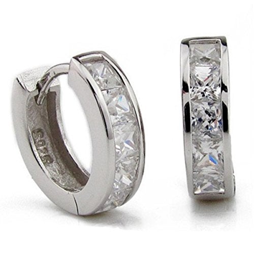 AMBESTEE Small Cubic Zirconia Hoop Earrings,Sterling Silver Plated Rhinestones Crystal Hoops Earrings - Image 1