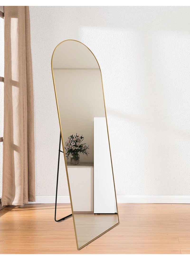 Decorhills Arched Full Length Mirror 147 x 37 cm | Modern Gold Aluminum Frame | Wall Mounted & Floor Standing Mirror | Large Bedroom Dressing Mirror | Full Body Mirror for Living Room & Home Office - Image 1