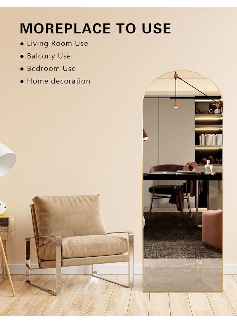 Decorhills Arched Full Length Mirror 147 x 37 cm | Modern Gold Aluminum Frame | Wall Mounted & Floor Standing Mirror | Large Bedroom Dressing Mirror | Full Body Mirror for Living Room & Home Office - Image 2