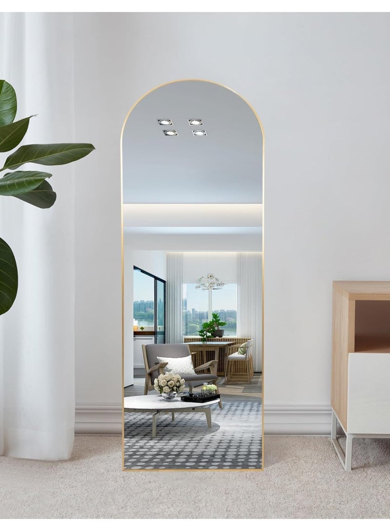 Decorhills Arched Full Length Mirror 147 x 37 cm | Modern Gold Aluminum Frame | Wall Mounted & Floor Standing Mirror | Large Bedroom Dressing Mirror | Full Body Mirror for Living Room & Home Office - Image 4