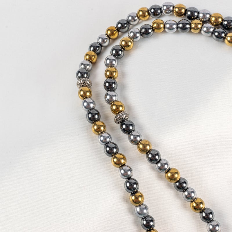 سبحة من الهيماتيت الفضي والذهبي والأوكسيديه من 99 حبة - Image 2
