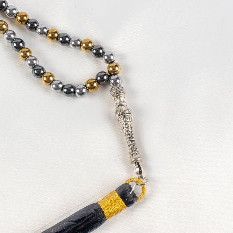 سبحة من الهيماتيت الفضي والذهبي والأوكسيديه من 99 حبة - Image 3