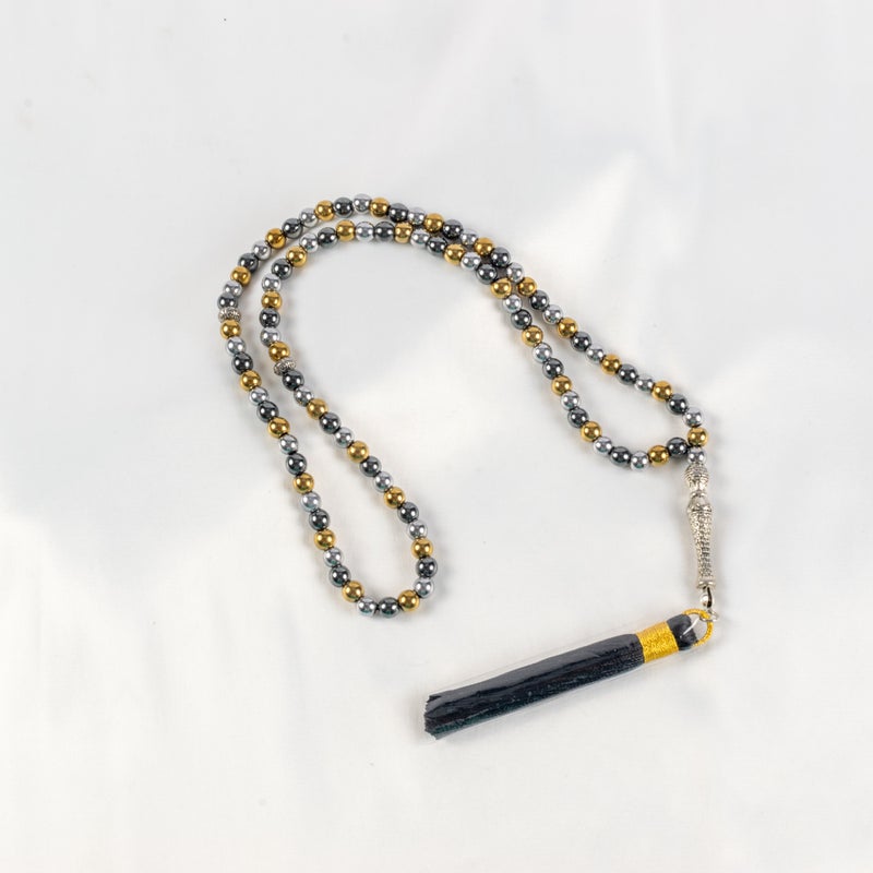 سبحة من الهيماتيت الفضي والذهبي والأوكسيديه من 99 حبة - Image 1