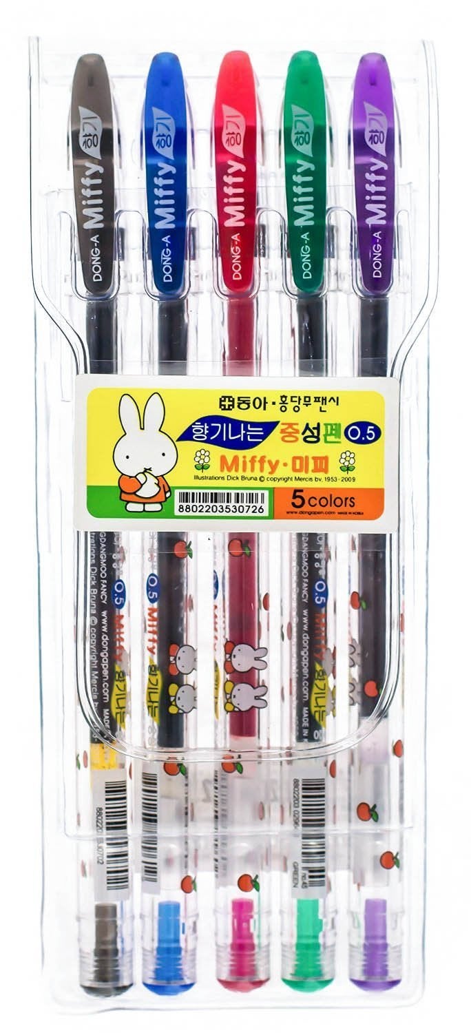 Dong-A Miffy Bunny, Gel Ink Rollerball Pens, 0.5mm, Assorted Colors (5 Color Set) - Image 5