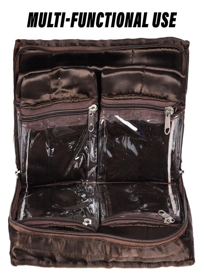 Kuber Industries Makeup Storage Bag | Vanity Pouch | Cosmetic Kit for Travel | 6 Pouch Organizer | Moti Jewellery Pendant | Large | Brown - Image 5