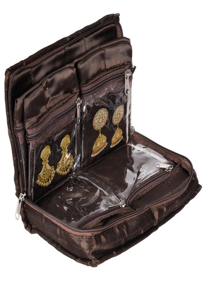 Kuber Industries Makeup Storage Bag | Vanity Pouch | Cosmetic Kit for Travel | 6 Pouch Organizer | Moti Jewellery Pendant | Large | Brown - Image 2