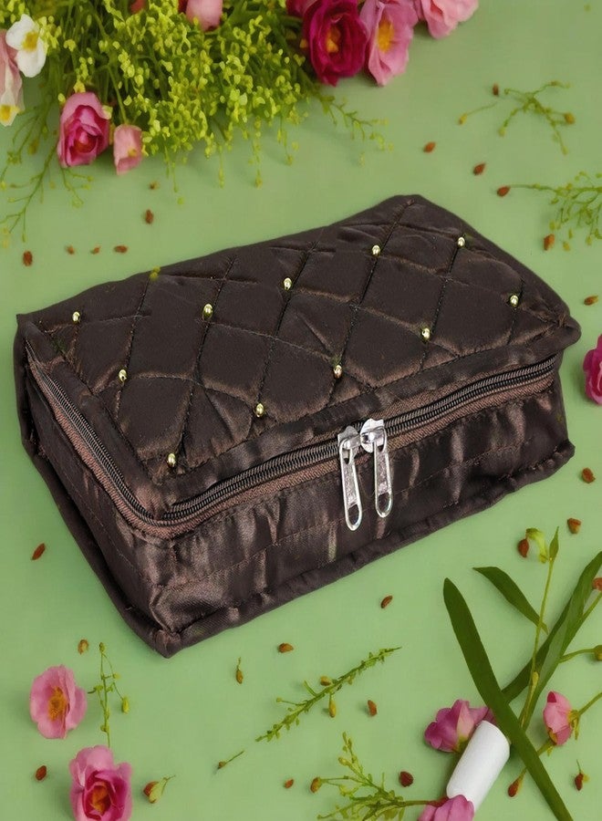 Kuber Industries Makeup Storage Bag | Vanity Pouch | Cosmetic Kit for Travel | 6 Pouch Organizer | Moti Jewellery Pendant | Large | Brown - Image 1