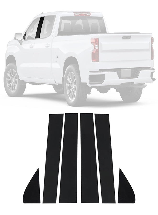 FZJDSD 6Pcs Gloss Black Cover Pillar Posts Door Window Trim Compatible with Chevy Silverado GMC Sierra 1500 2019 2020 2021 2022 - Image 1