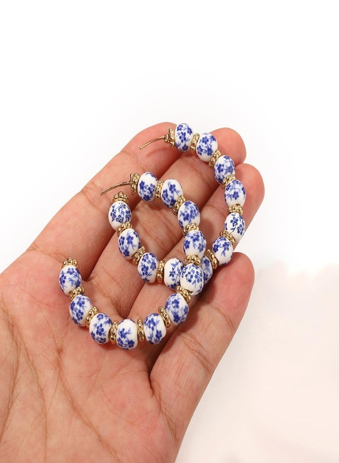 BVGA Porcelain Hoop Earring for Women Blue and White Ceramic Earrings Floral Beaded Earrings Coquette Vintage Jewelry Accessories Gifts - Image 5