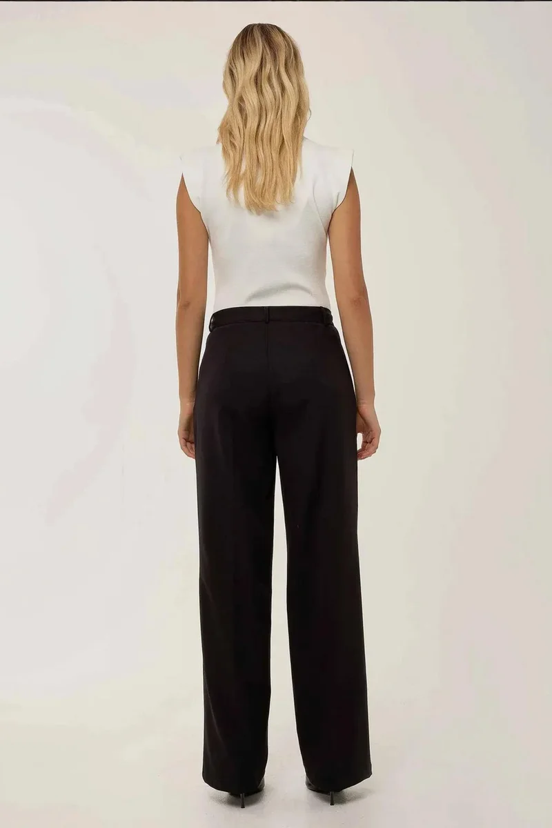 Hiccup Black Pleated Straight Leg Pants for Women | Best Price UAE