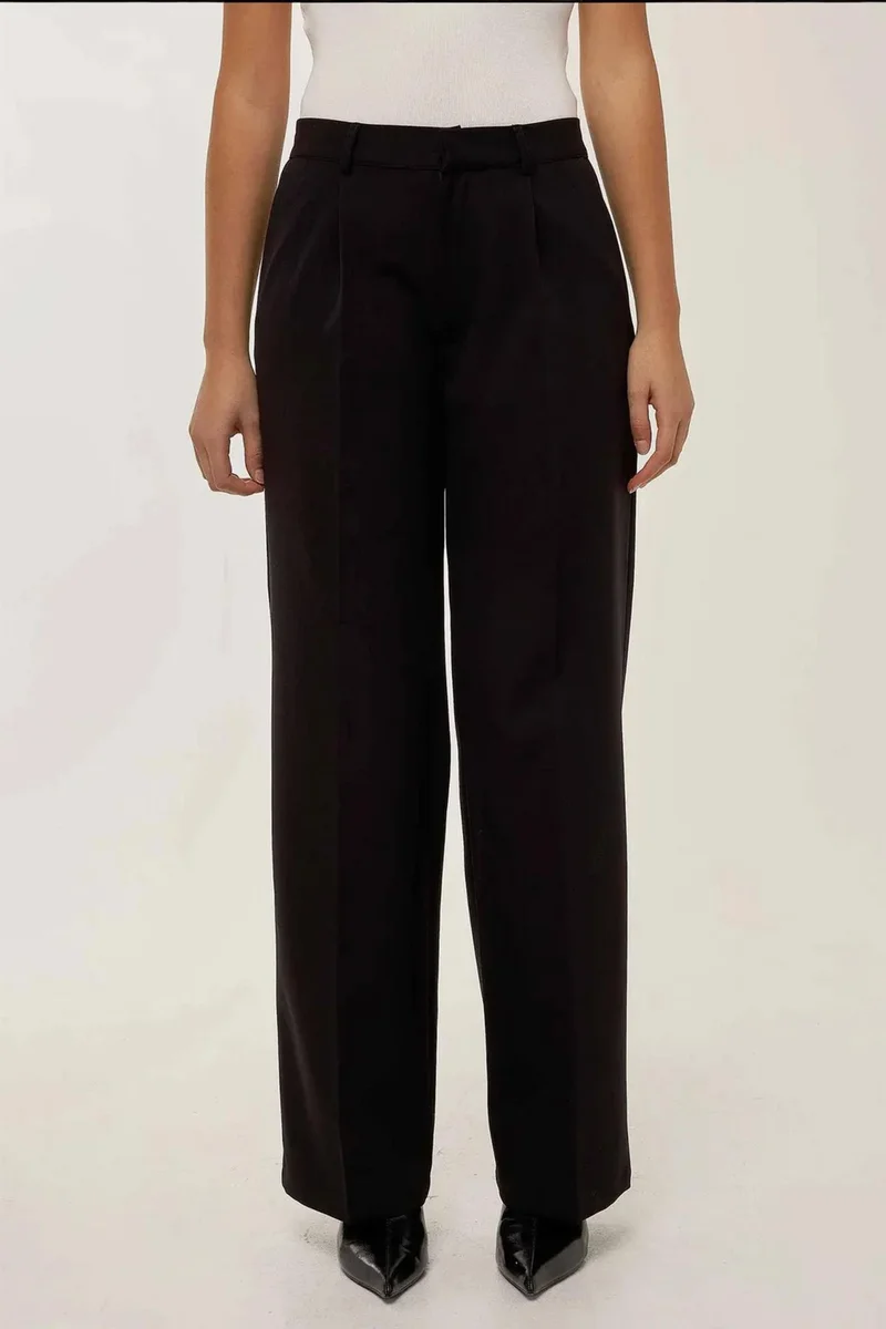 Hiccup Black Pleated Straight Leg Pants for Women | Best Price UAE